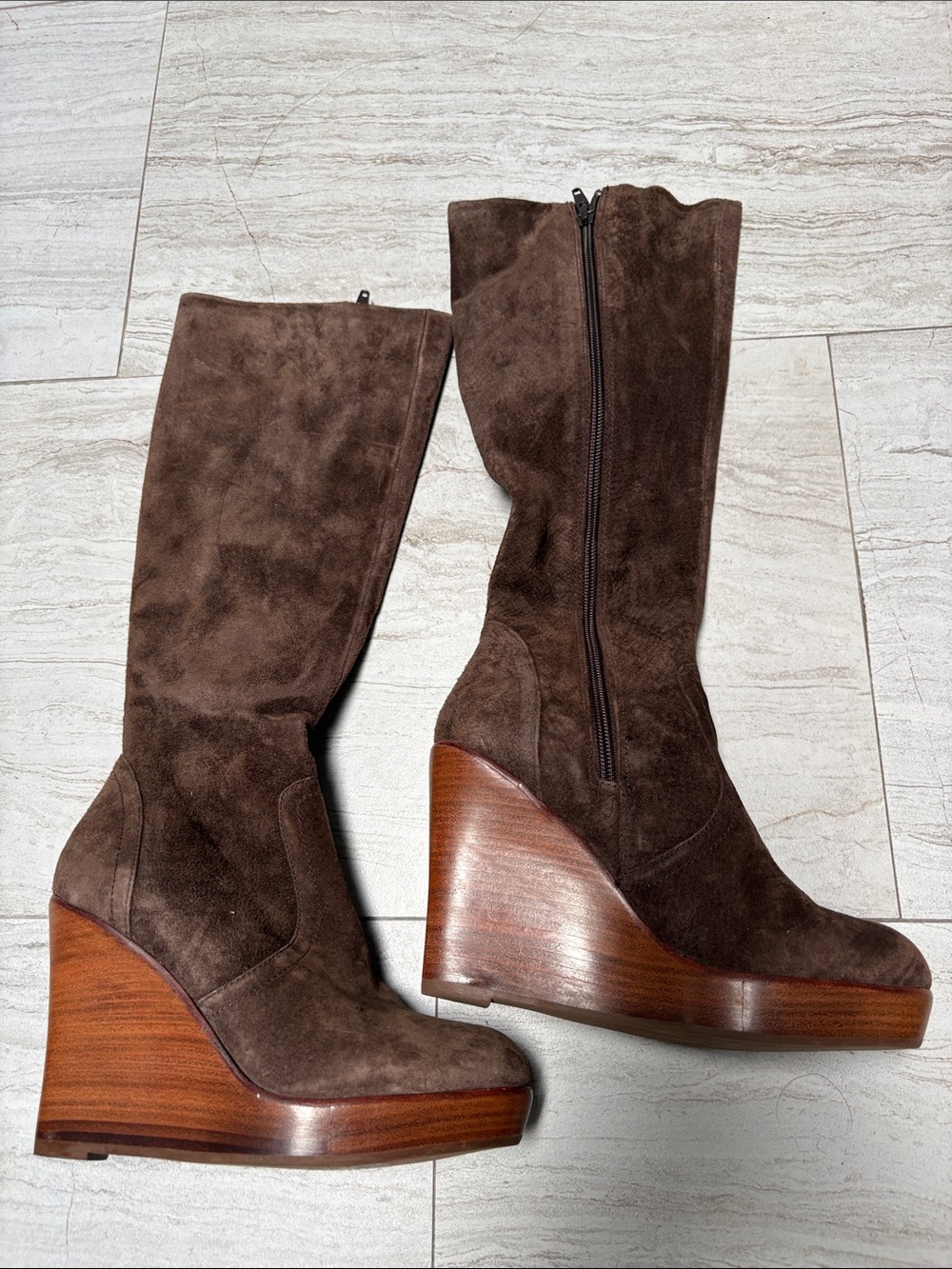 Steve Madden Brown Suede Wedge Knee Boots